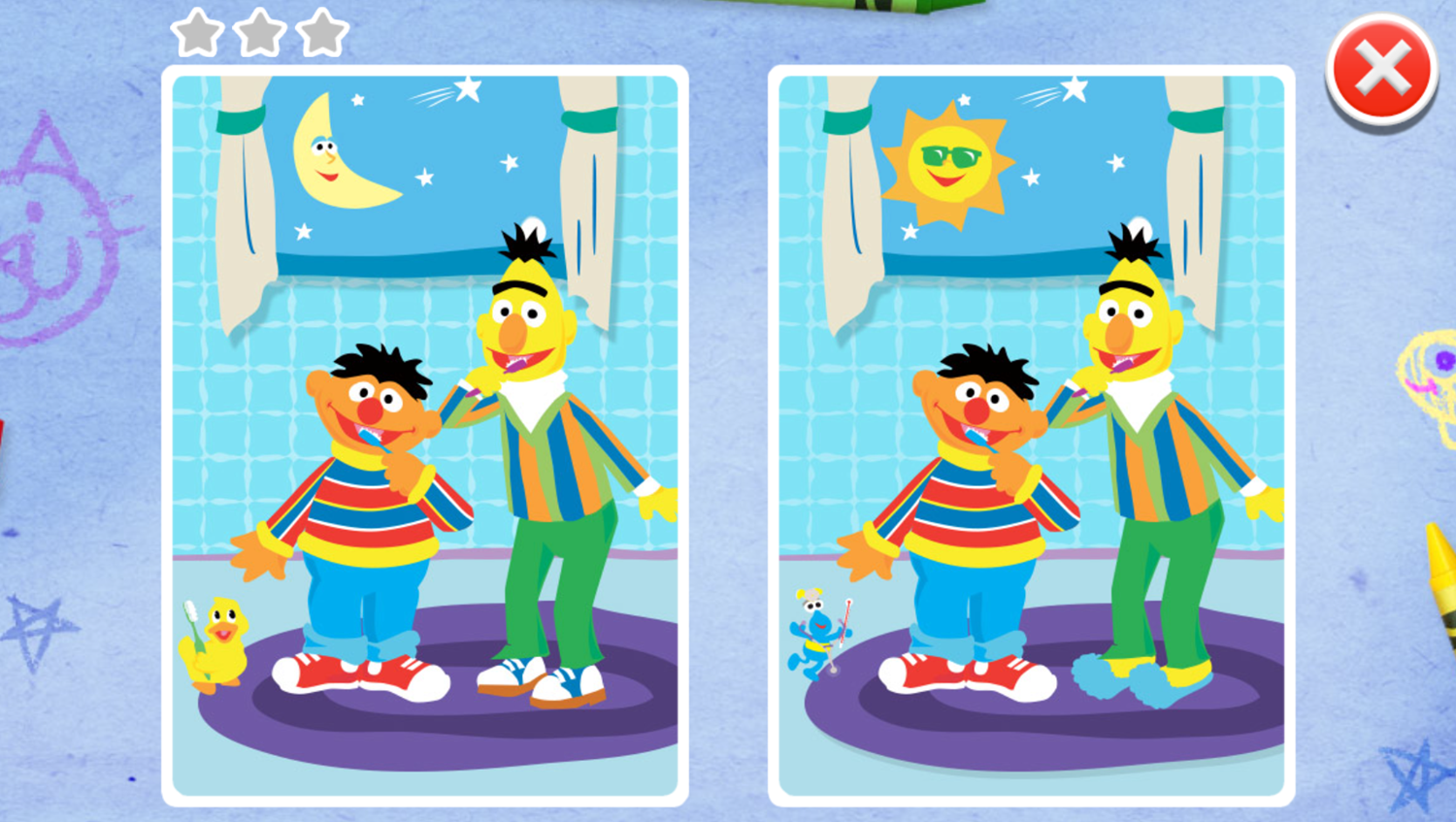 Sesame Street Spot the Difference Bert and Ernie Game Level Start Screenshot.