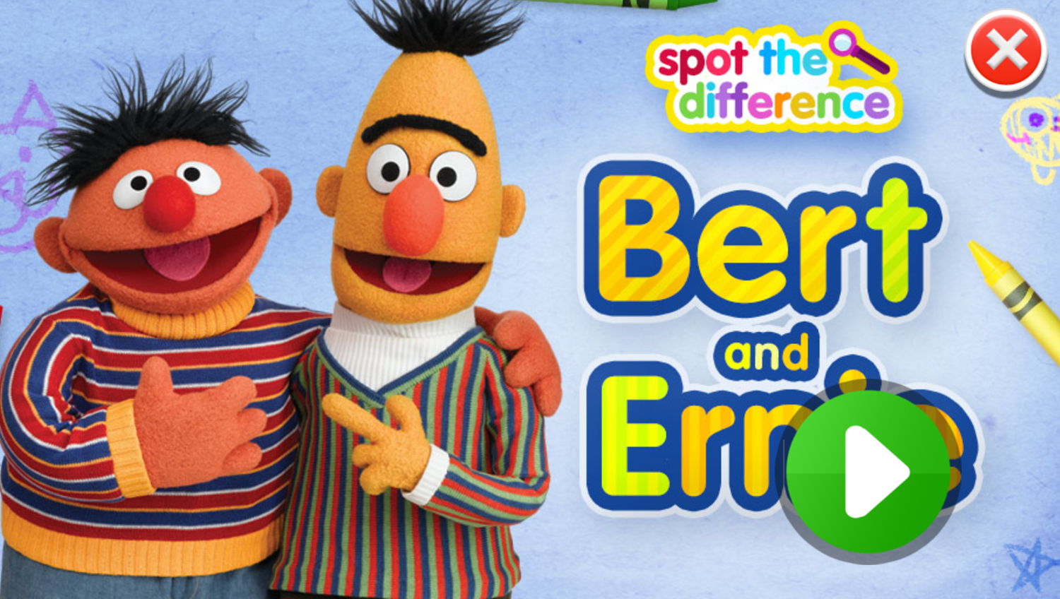 Sesame Street Spot the Difference Bert and Ernie Game Welcome Screen Screenshot.