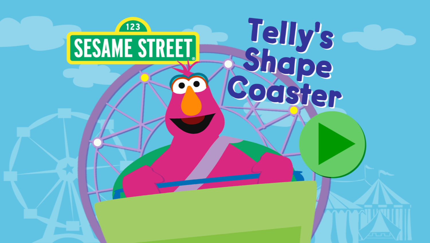 Sesame Street Telly's Shape Coaster Game Welcome Screen Screenshot.