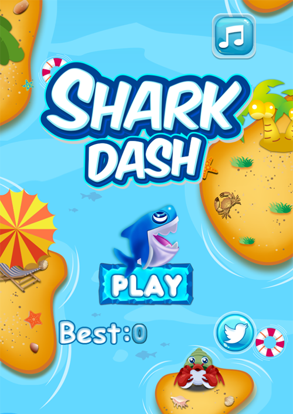 Shark Dash Game Welcome Screen Screenshot.