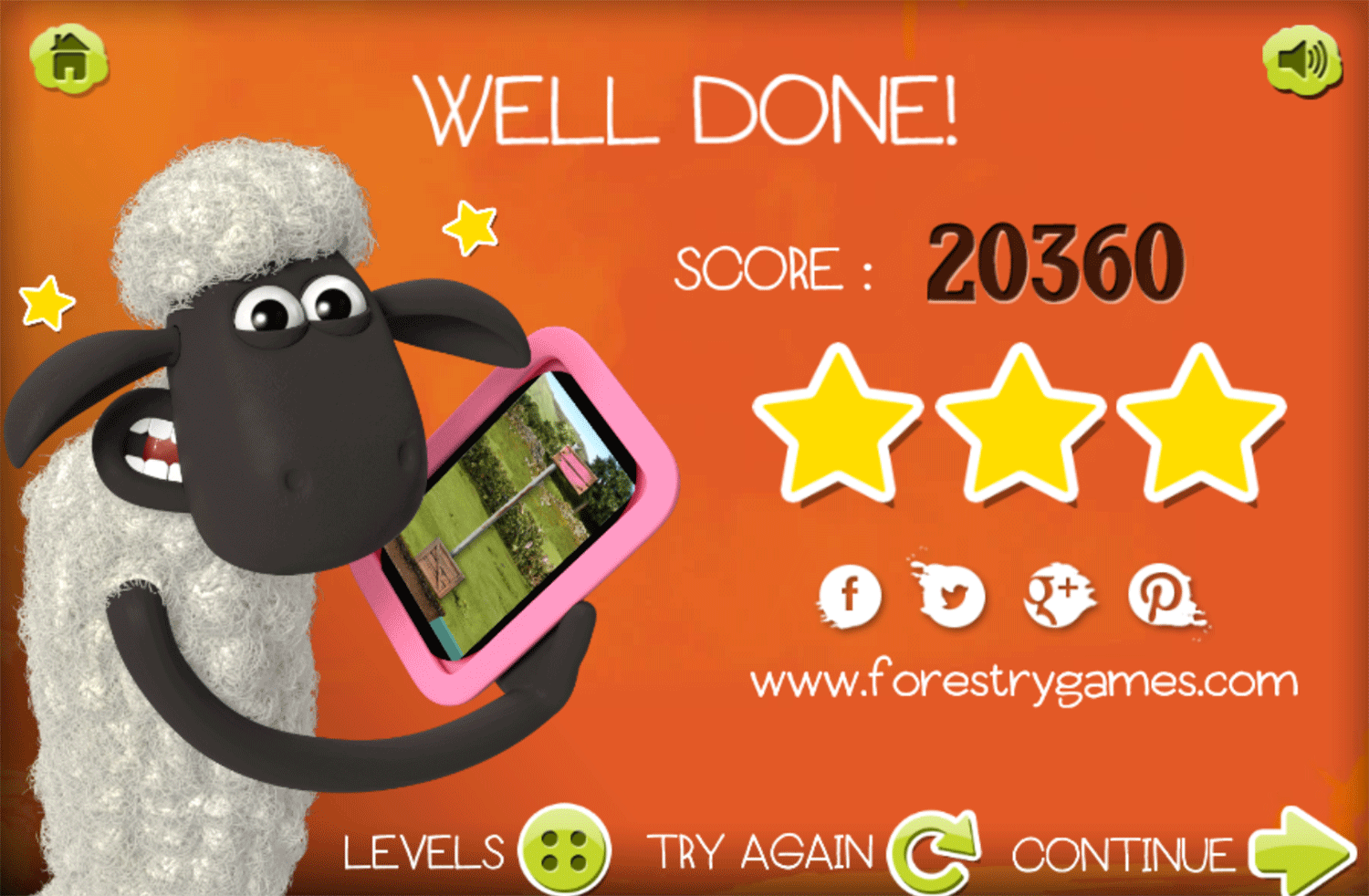 Shaun the Sheep App Hazard 2 Game Score Screenshot.