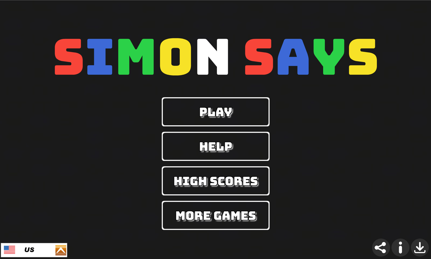 Simon Says Game Welcome Screen Screenshot.