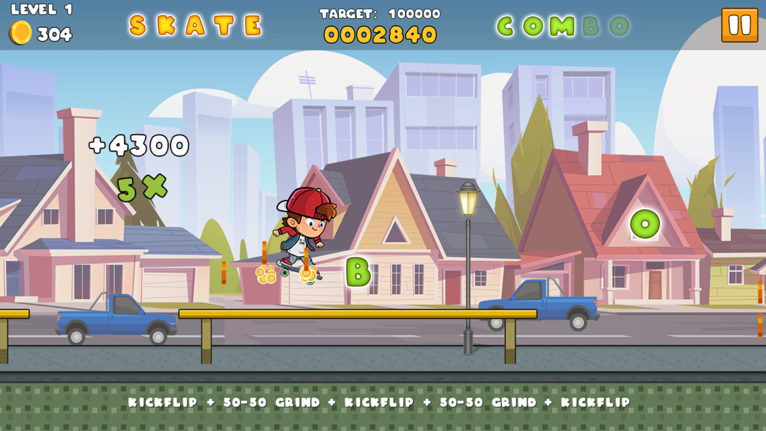 Skateboard Challenge Game Level Combo Screenshot.