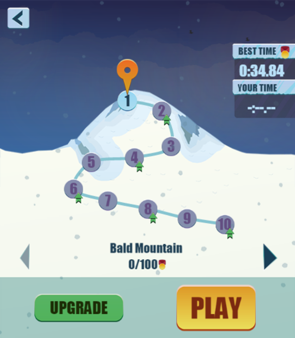 Ski King Game Level Select Screenshot.