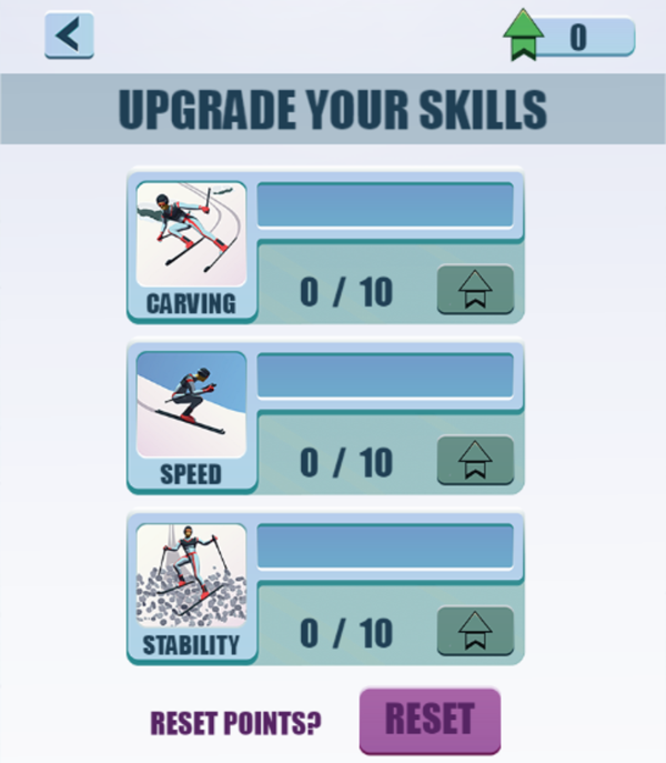 Ski King Game Upgrade Skills Screenshot.