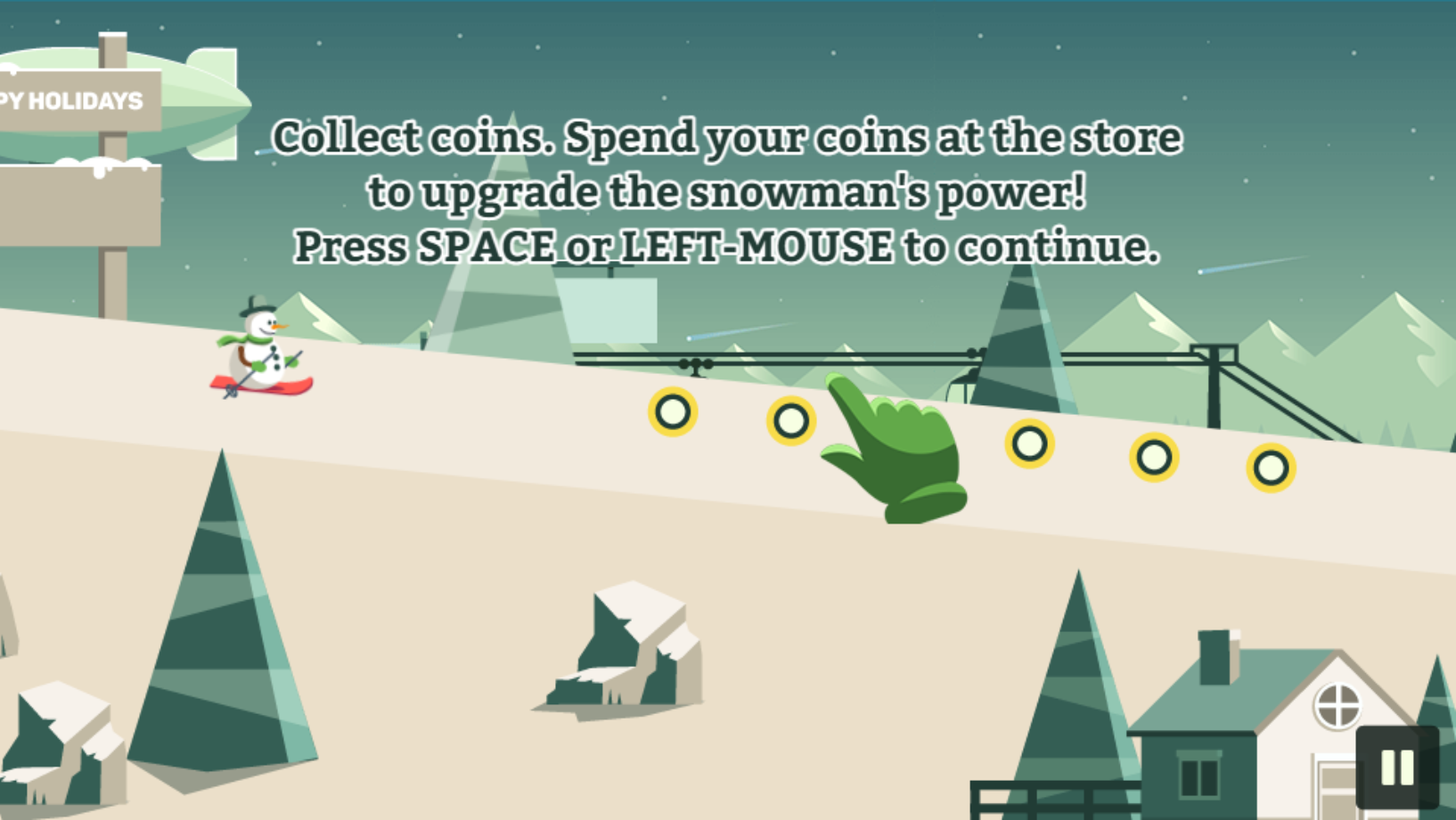 Ski Slopes Game Collect Coins Tutorial Screen Screenshot.