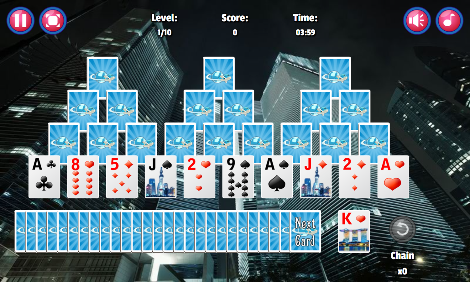 Skyscraper Solitaire Game Level Start Screenshot.