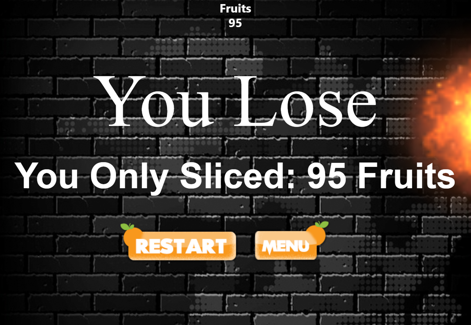 Slice the Fruitz Game Over Screenshot.