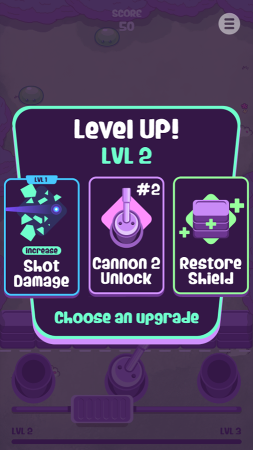 Slime Invader Game Level Up Screen Screenshot.