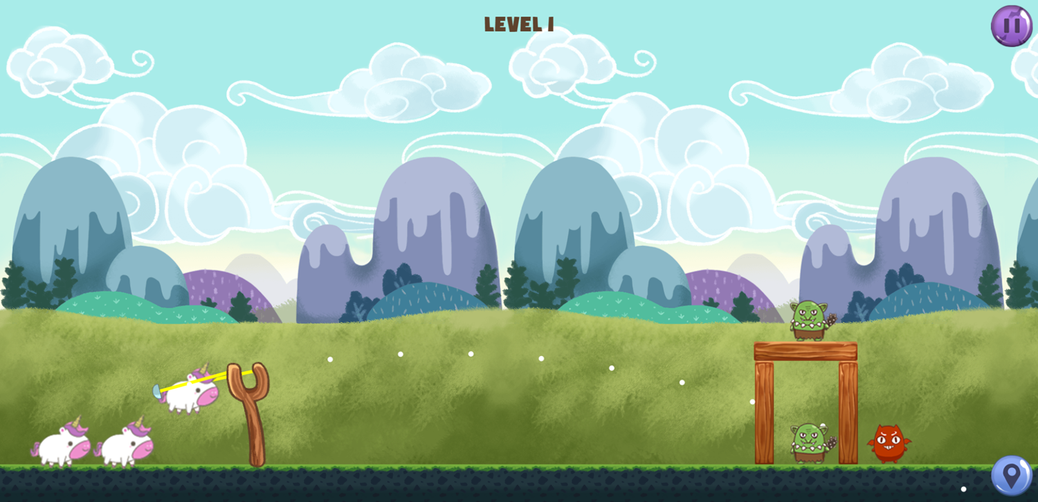 Slingshot Unicorn Game Aiming Screenshot.