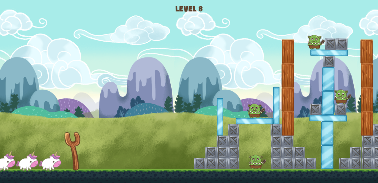 Slingshot Unicorn Game Final Level Screenshot.