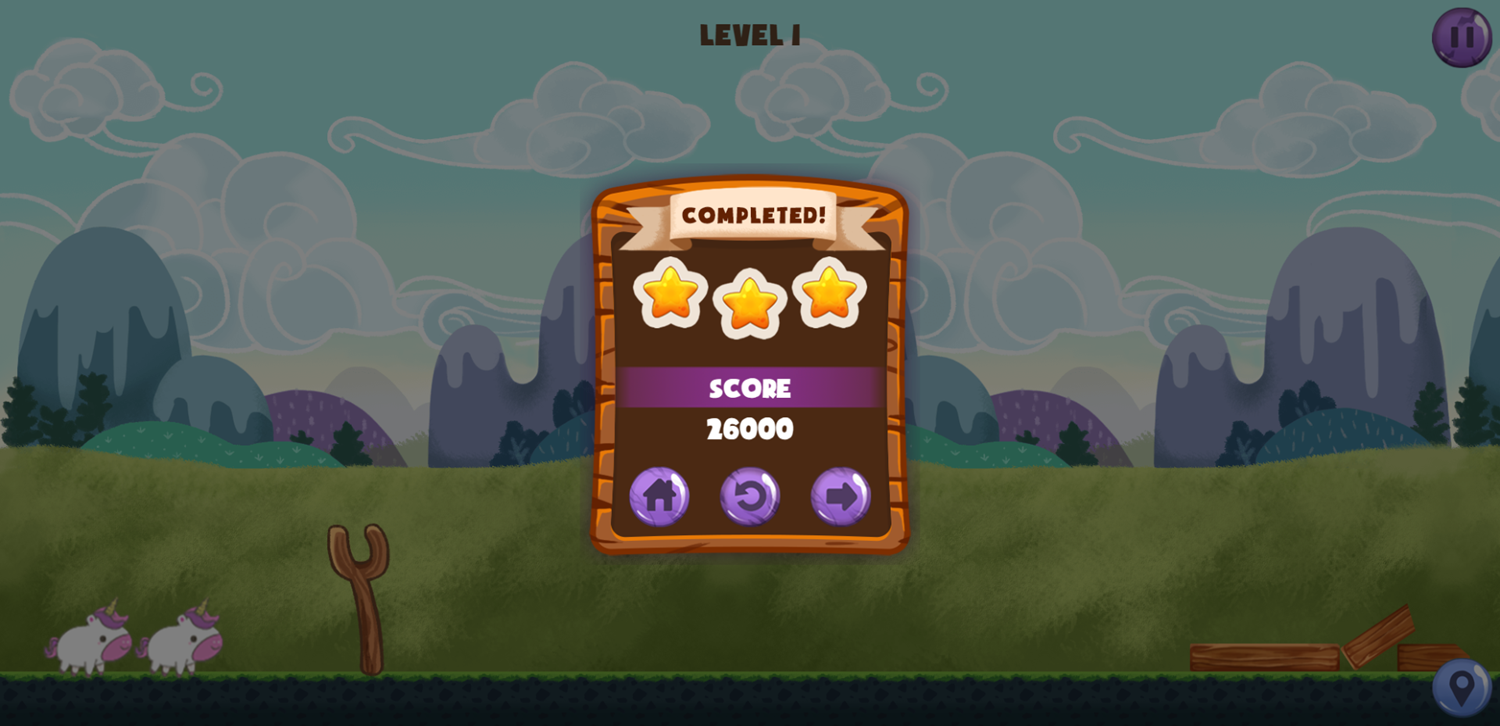 Slingshot Unicorn Game Level Beat Screenshot.