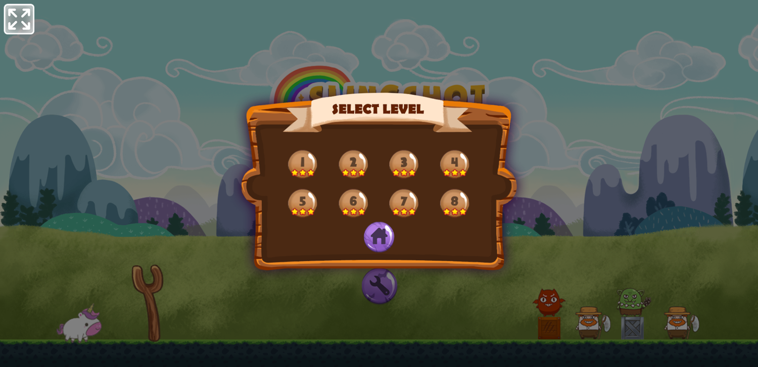 Slingshot Unicorn Game Level Select Screen Screenshot.