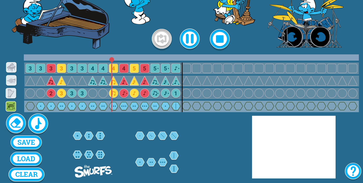 Smurfs Music Piano, Trumpet, Harp, and Drums Screenshot.