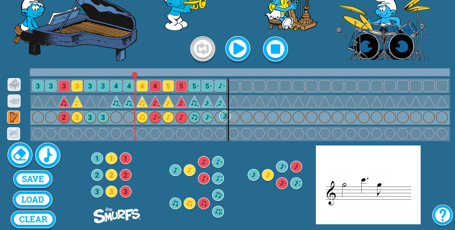 Smurfs Music Piano, Trumpet, and Harp Screenshot.