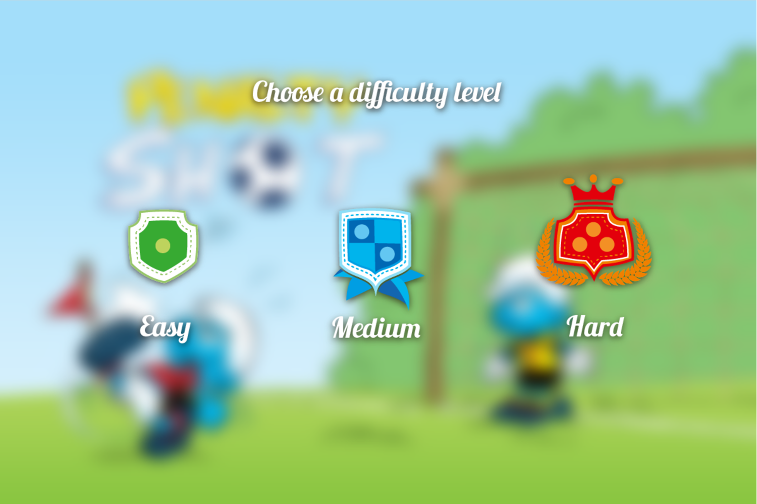 Smurfs Penalty Shootout Difficulty Select Screen Screenshot.