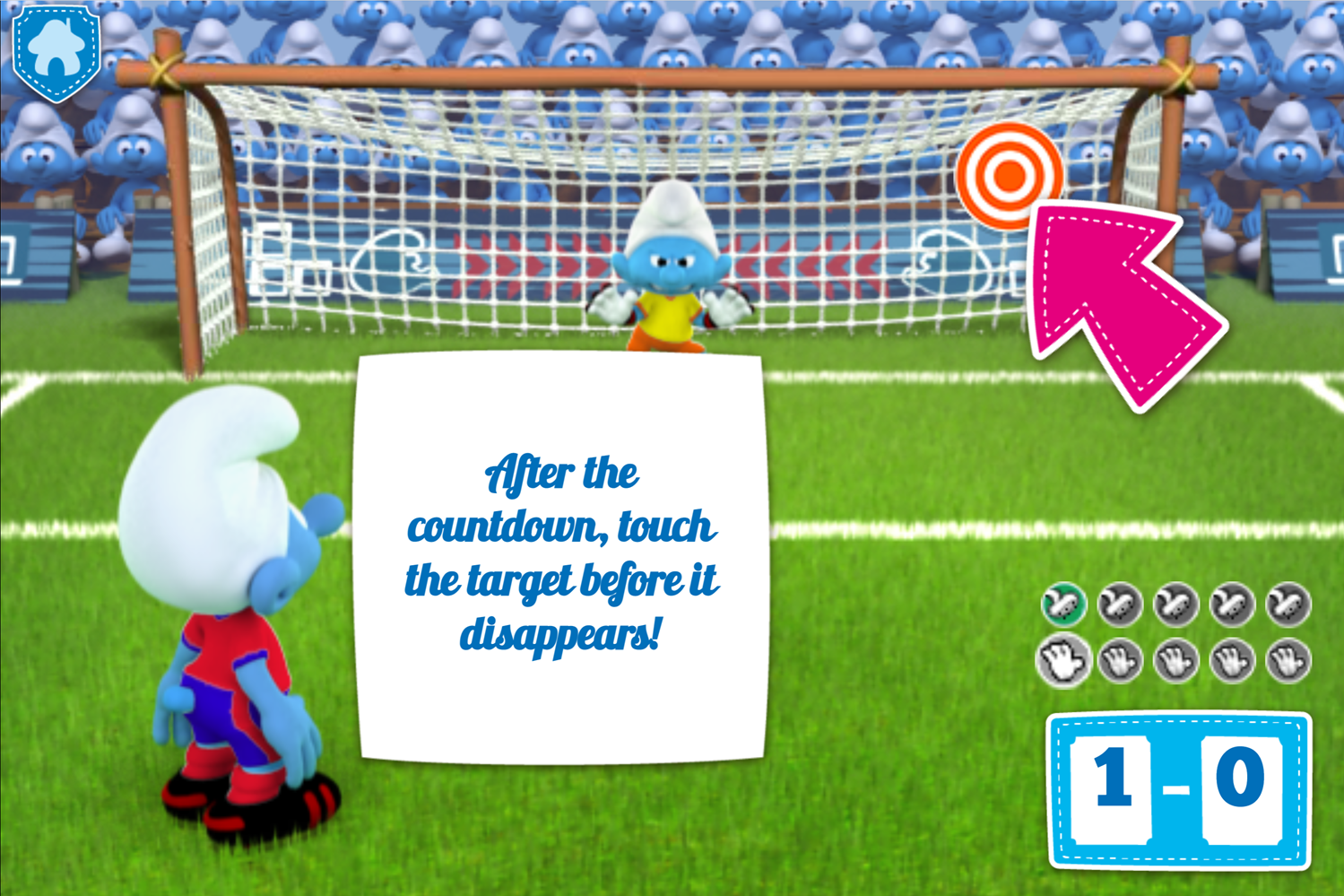 Smurfs Penalty Shootout Goalie Instructions Screenshot.