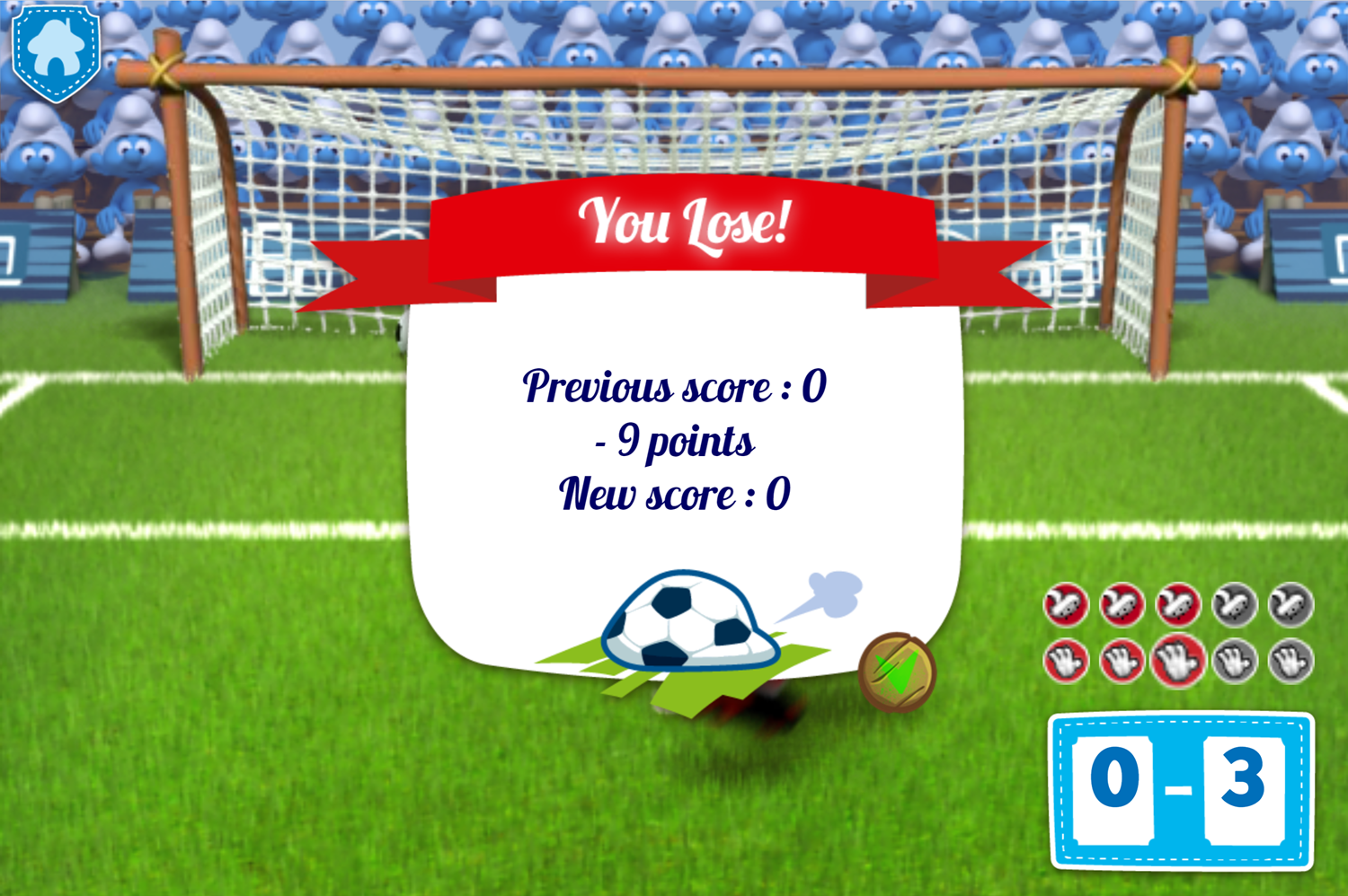 Smurfs Penalty Shootout You Lose Screenshot.