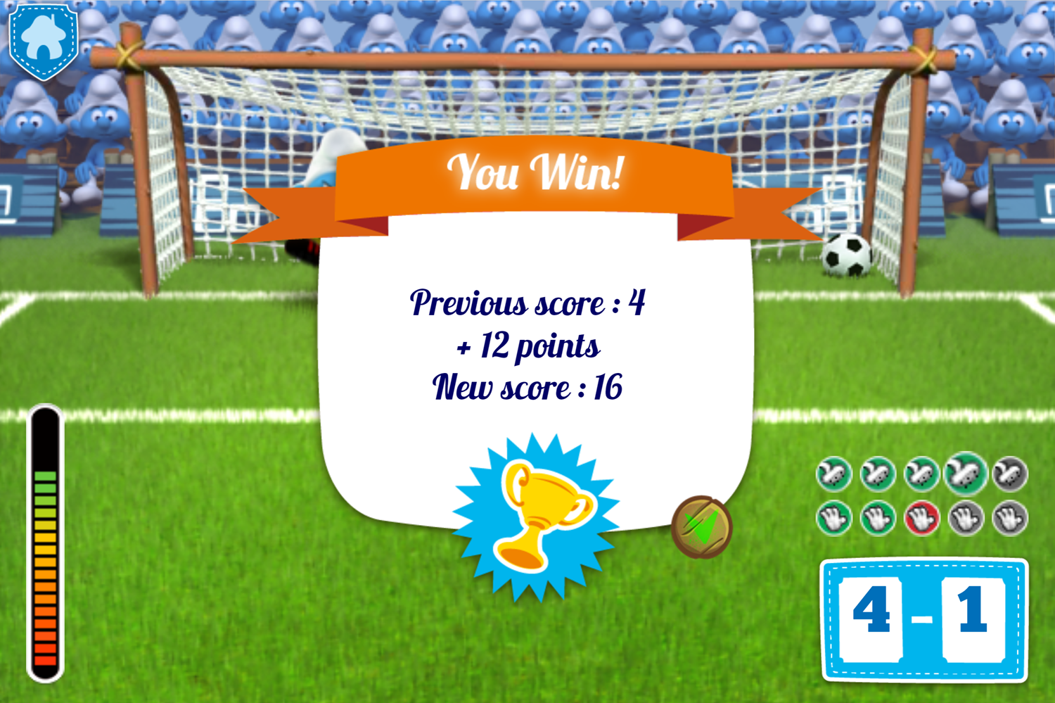 Smurfs Penalty Shootout You Win Screenshot.