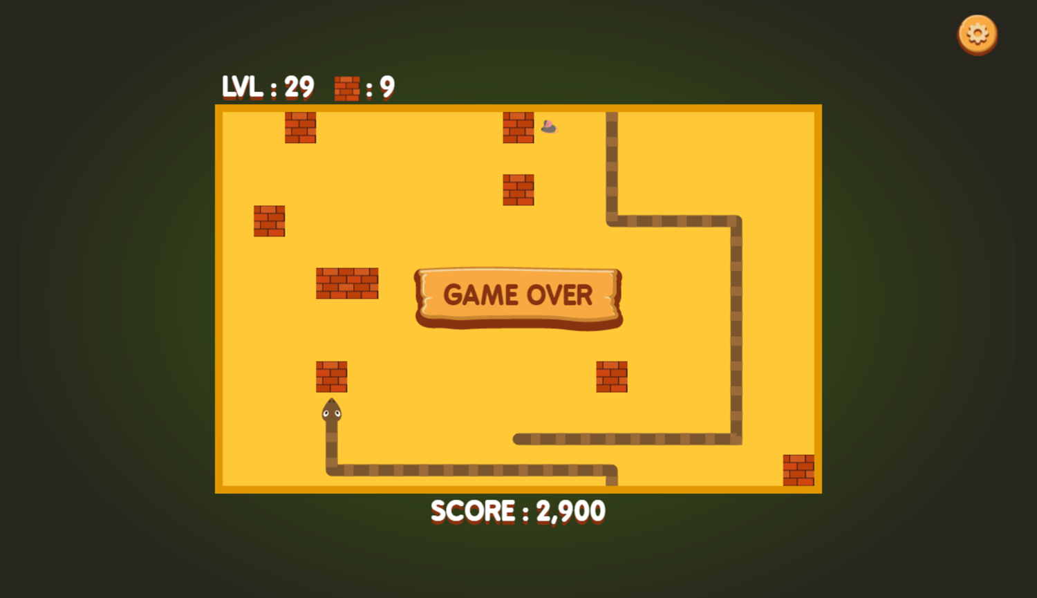 Snake Game Fail Screenshot.