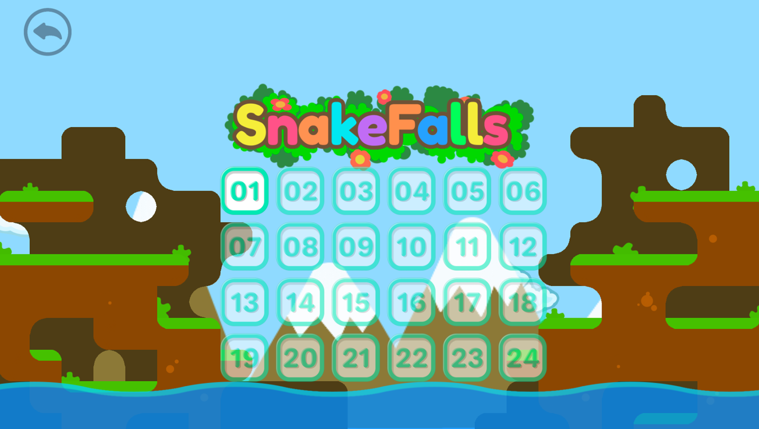 SnakeFalls Game Level Select Screenshot.