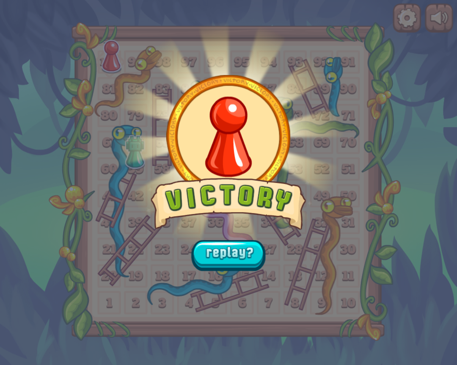 Snakes & Ladders Game Victory Screenshot.