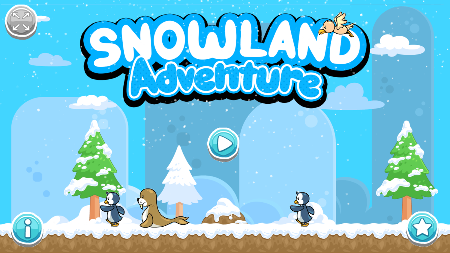 Snowland Adventure Game Welcome Screen Screenshot.