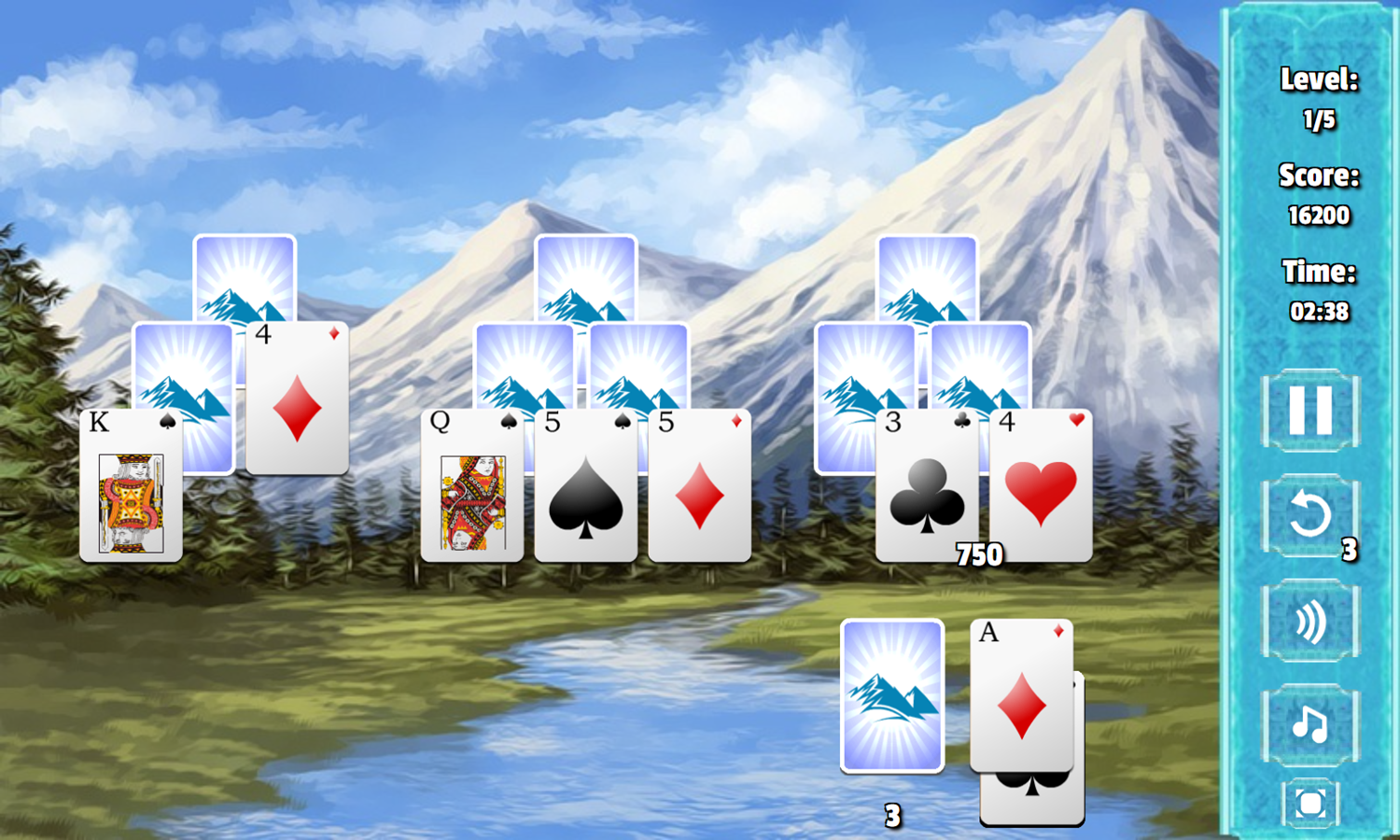 Snowy Peaks Solitaire Game Play Screenshot.