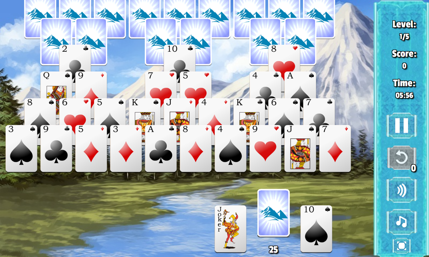 Snowy Peaks Solitaire Game Start Screenshot.