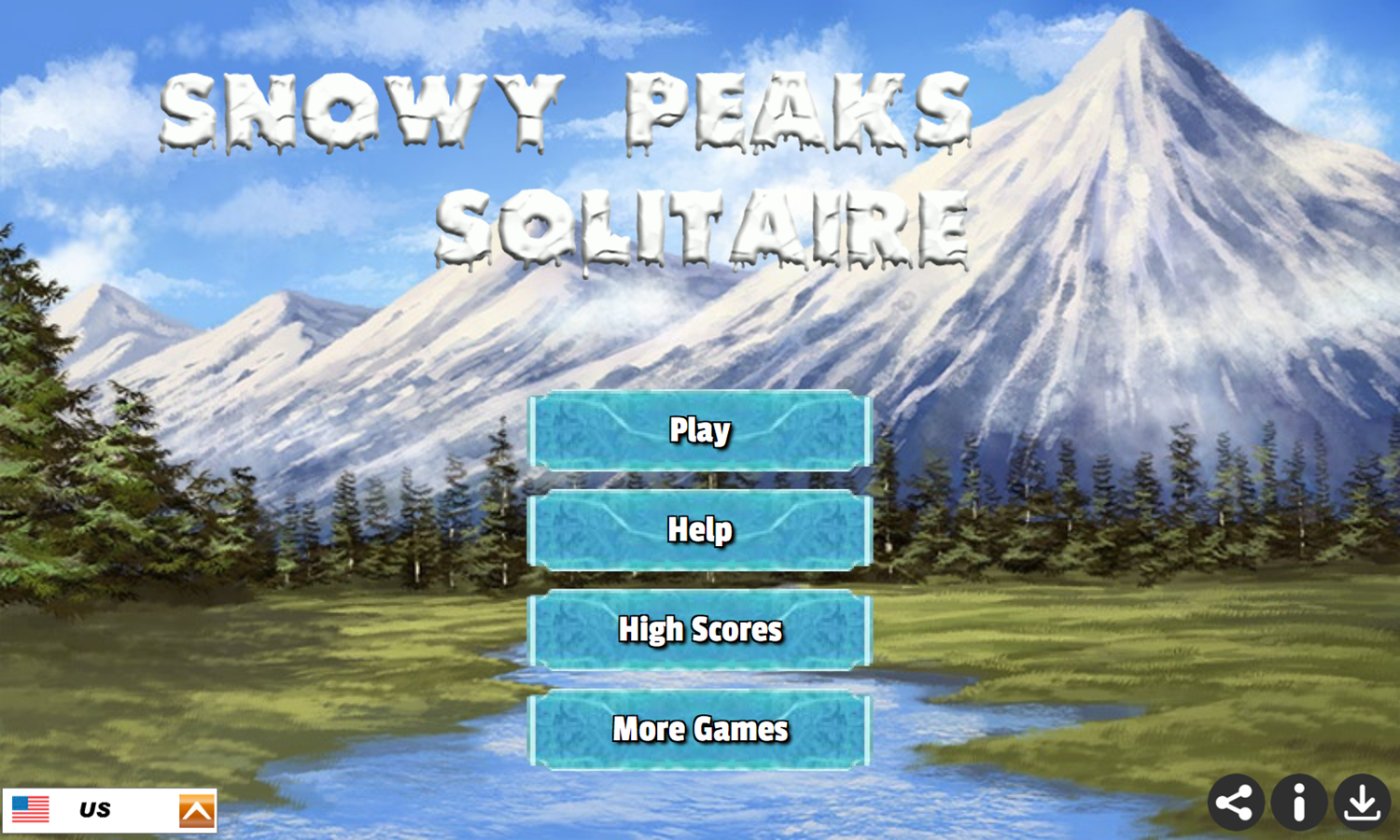 Snowy Peaks Solitaire Game Welcome Screen Screenshot.
