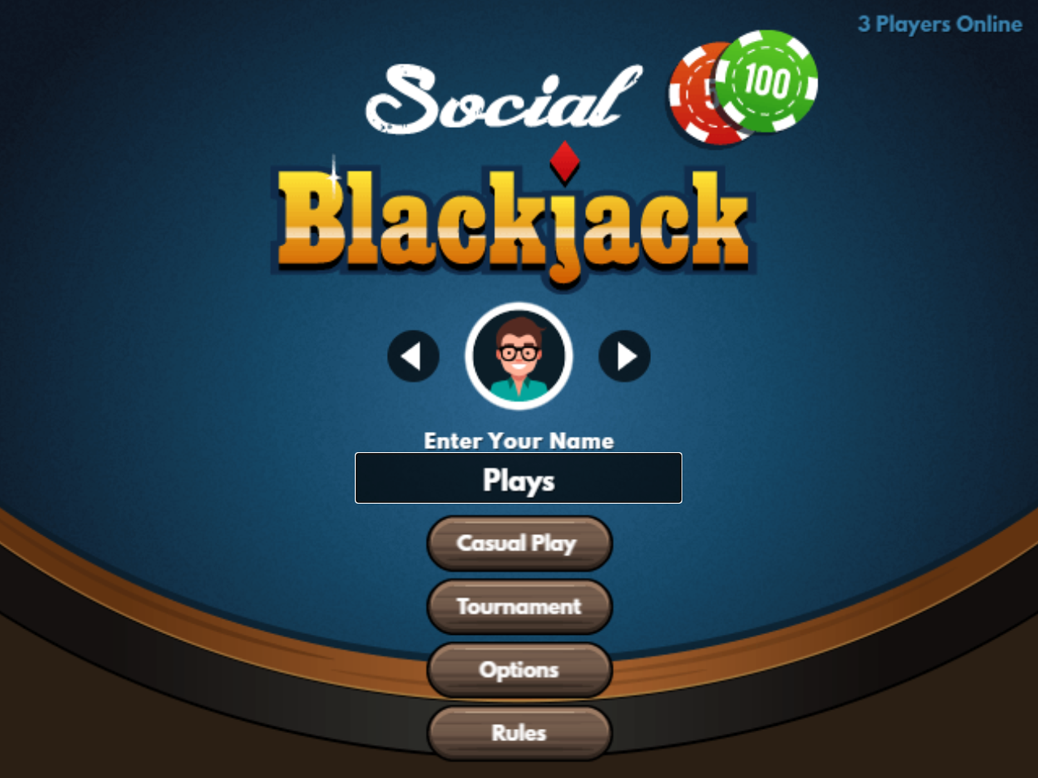Social Blackjack Game Welcome Screen Screenshot.