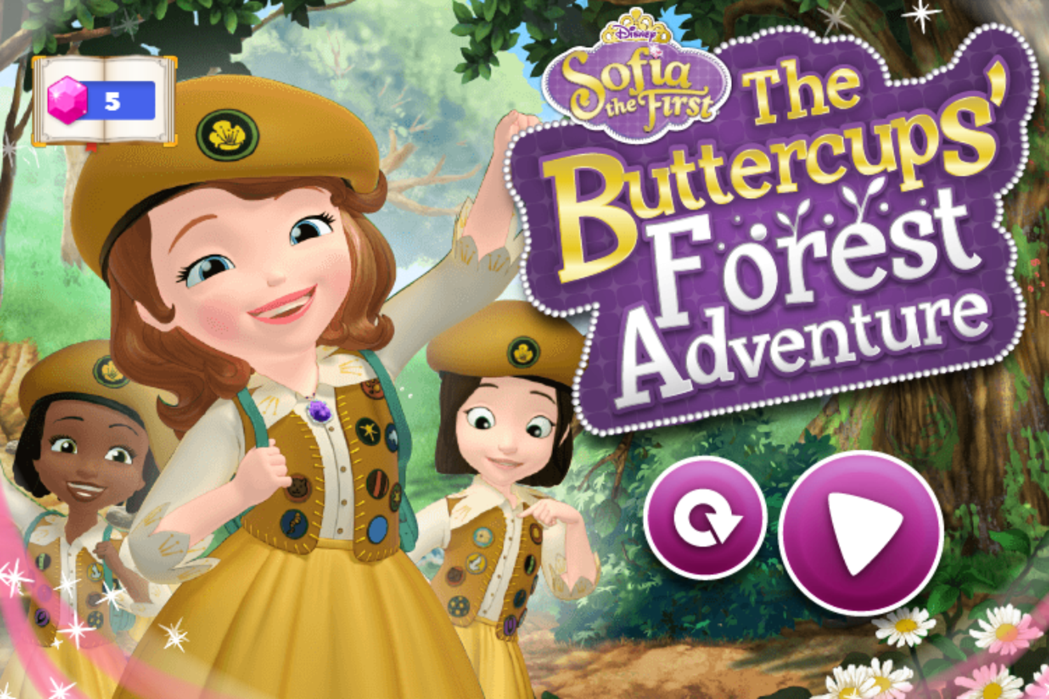 Sofia the First The Buttercups Forest Adventure Game Welcome Screen Screenshot.