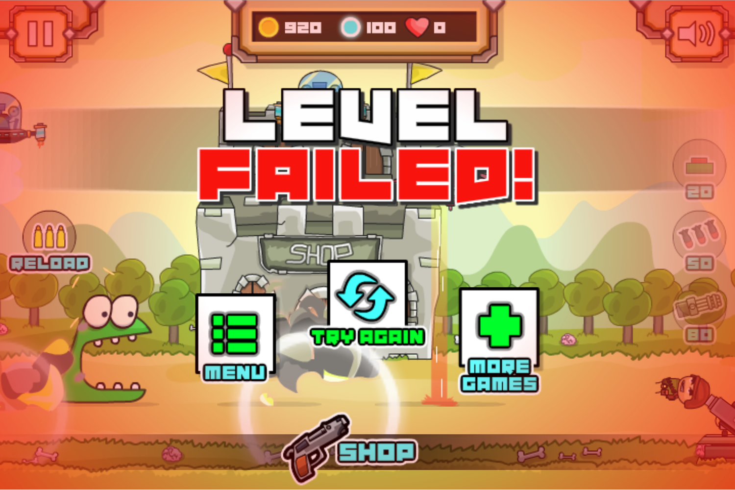 Soldier Legend Game Level Failed Screen Screenshot.