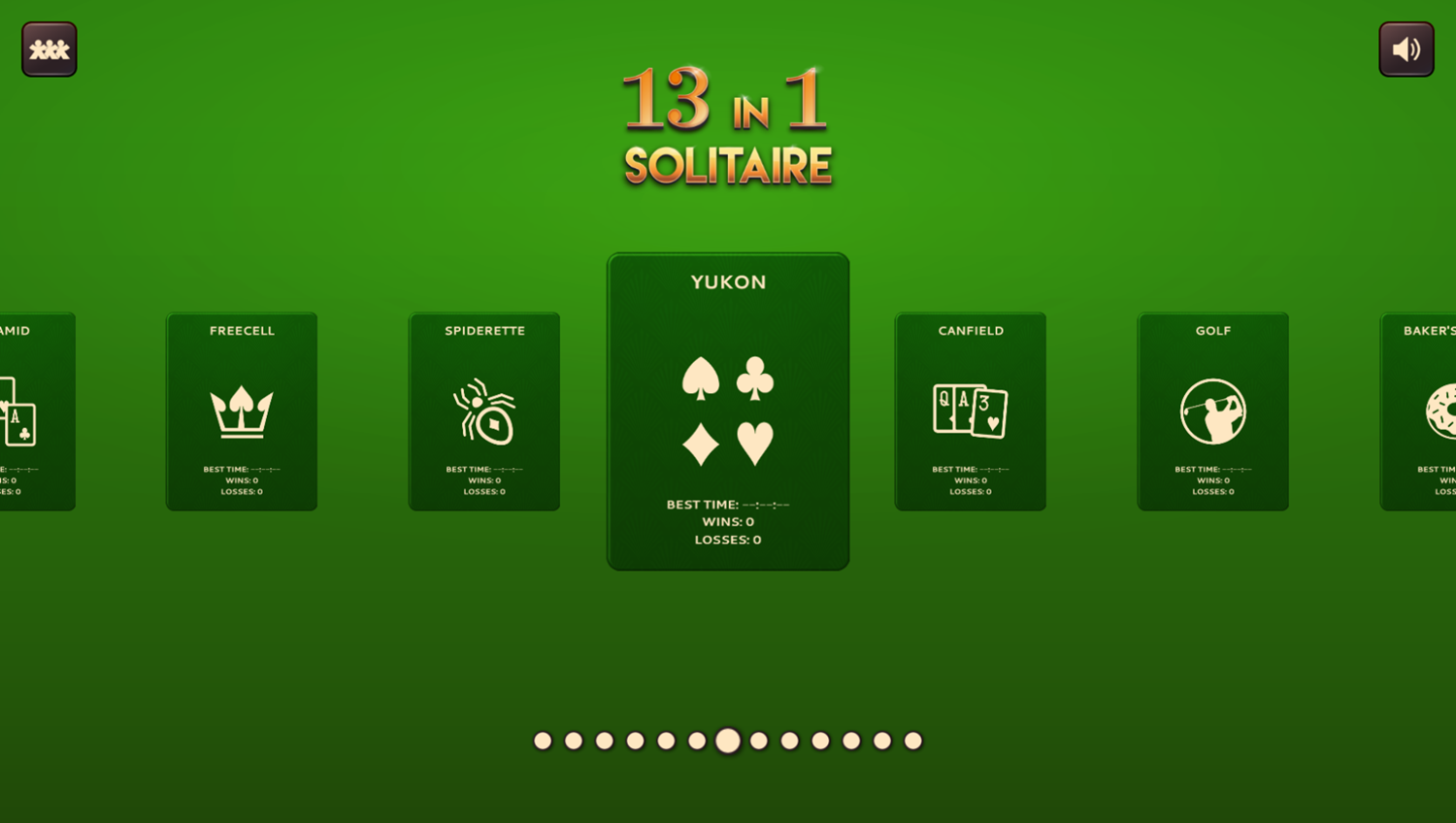 Solitaire 13 In 1 Collection Game Select Menu Screenshot.