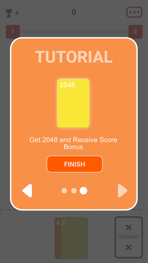 Solitaire 2048 Game Tutorial Screen Reach 2048 for a Bonus Score Screenshot.