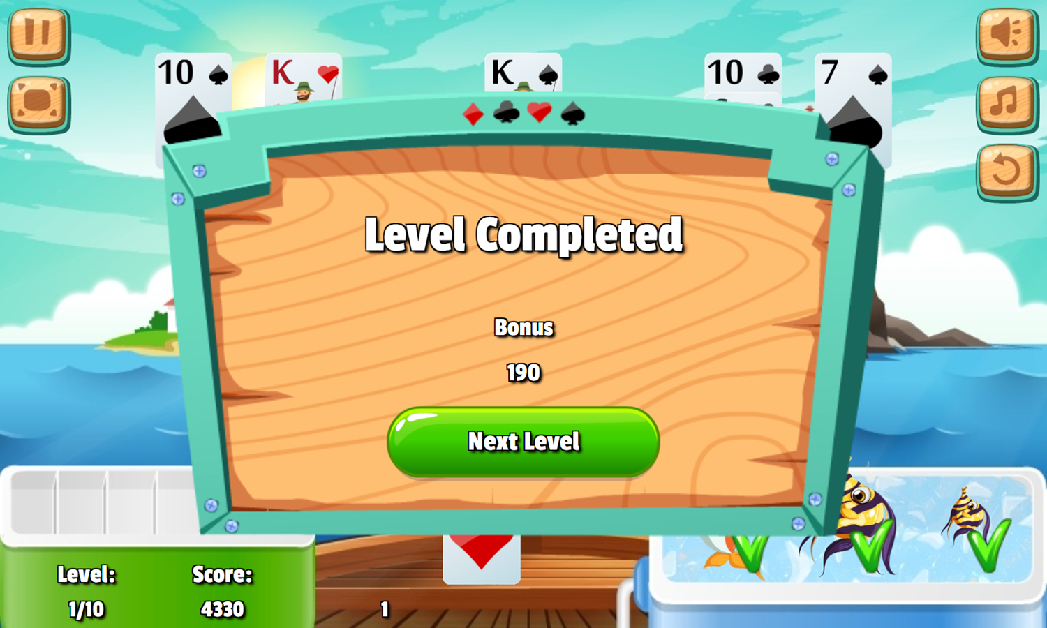 Solitaire A Deck of Fish Game Level Completed Screenshot.