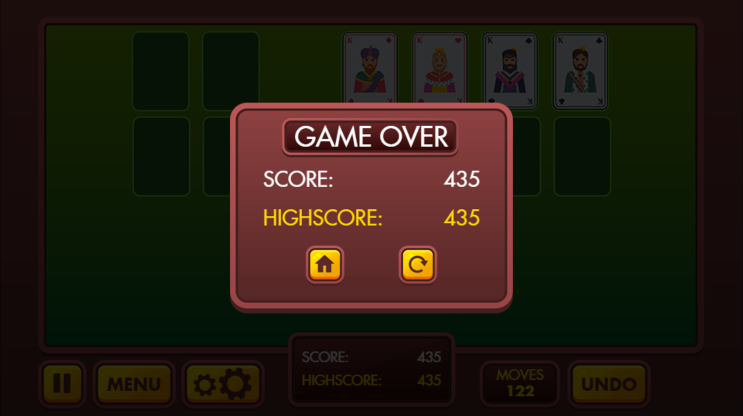 Solitaire Game Won Screen Screenshot.