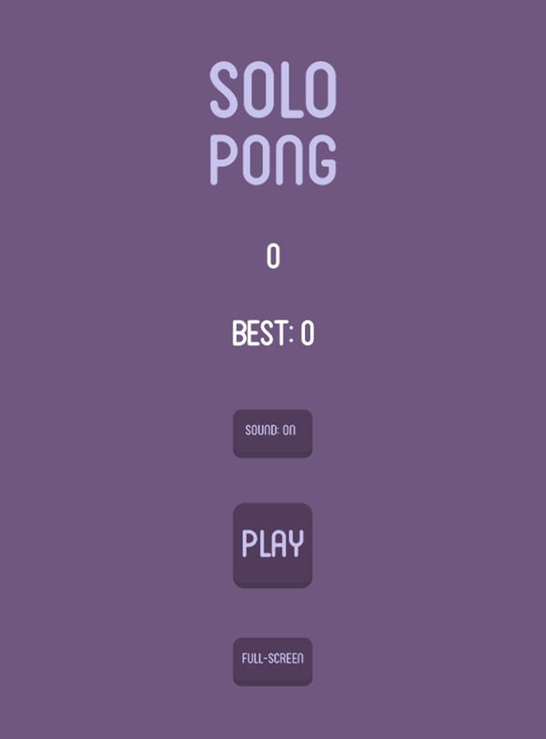 Solo Pong Game Welcome Screen Screenshot.