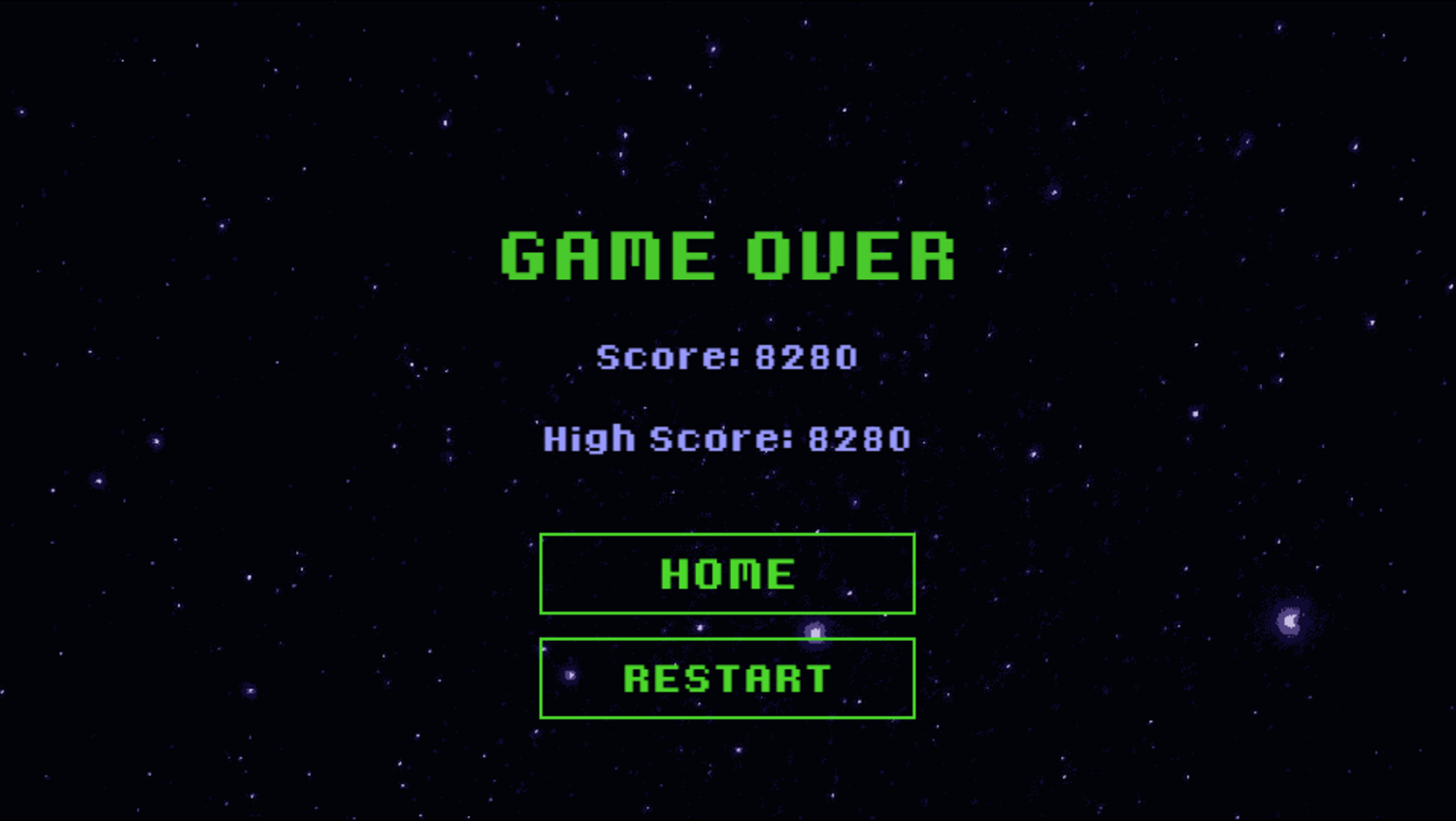Space Alien Invaders Game Over Screenshot.
