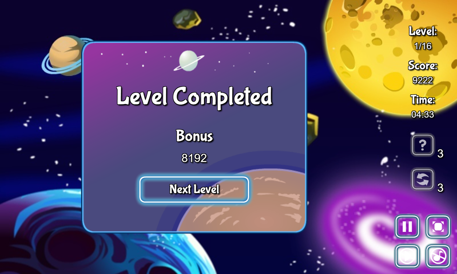 Space Connect Game Level Completed Screenshot.