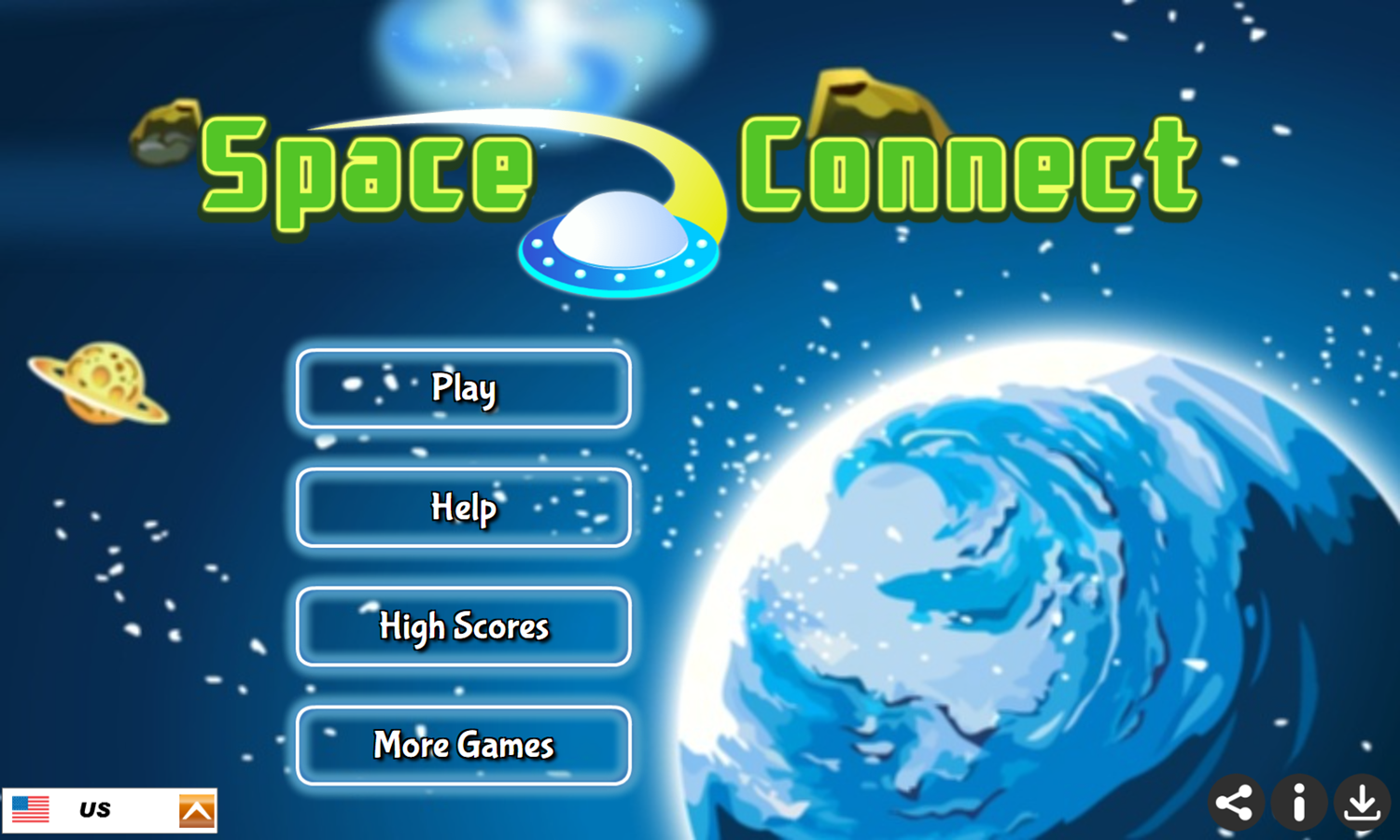 Space Connect Game Welcome Screen Screenshot.