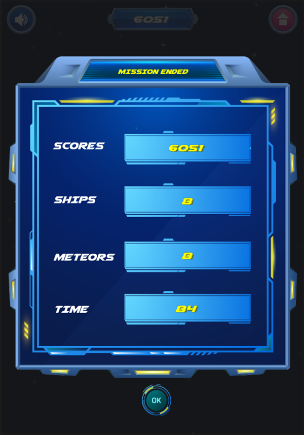 Space Defender Game Score Screenshot.