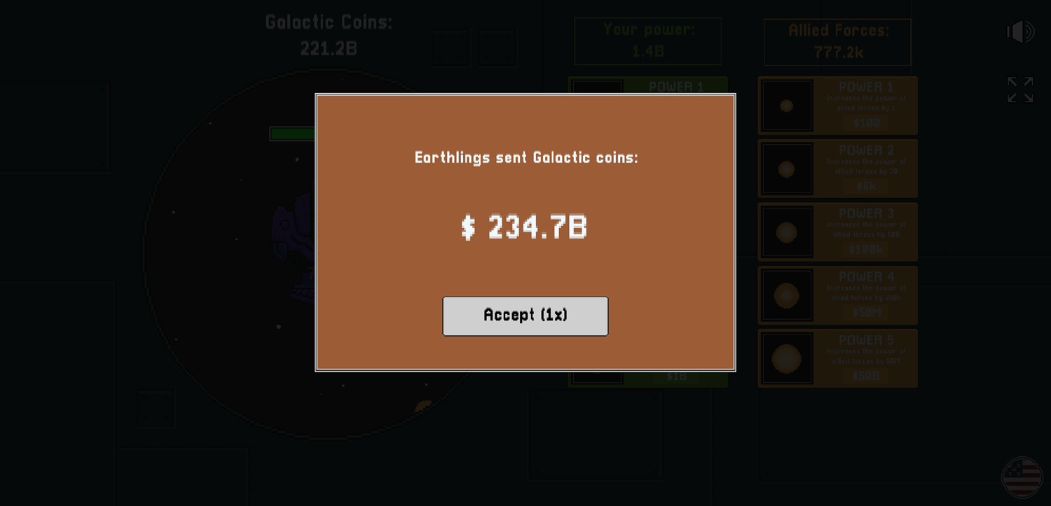 Space Defense Idle Game Galactic Coins Screenshot.