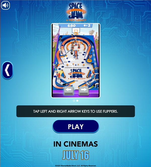 Space Jam Full Court Pinball Flipper Control Instructions Screenshot.