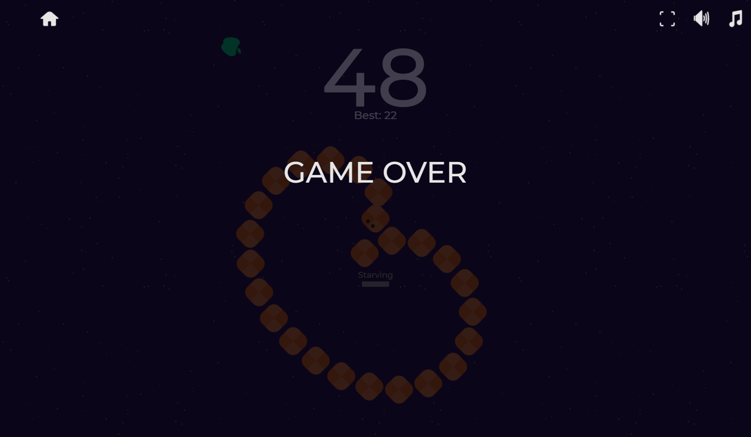 Spacial Snake Game Over Screenshot.