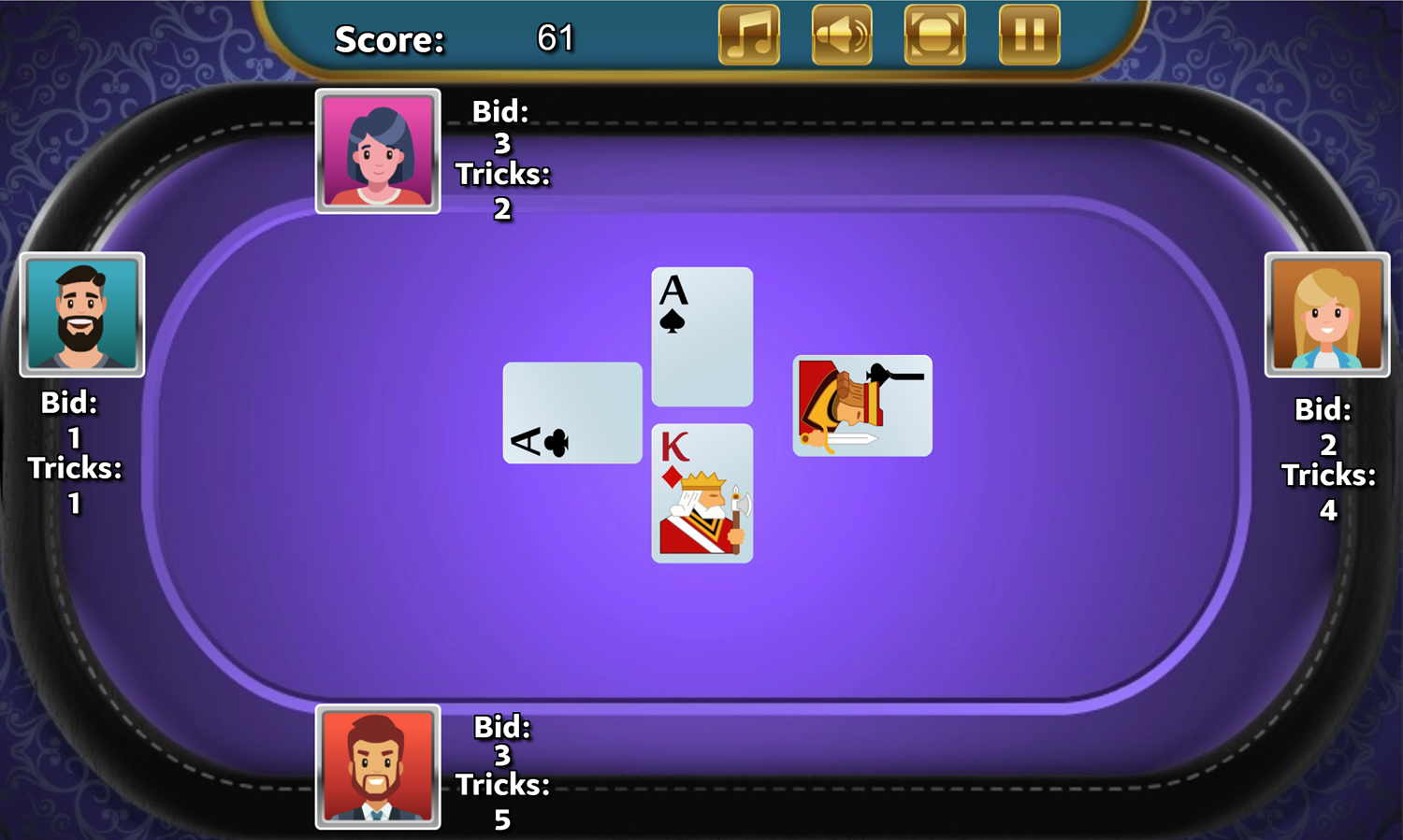 Spades Video Game Last Trick Screenshot.