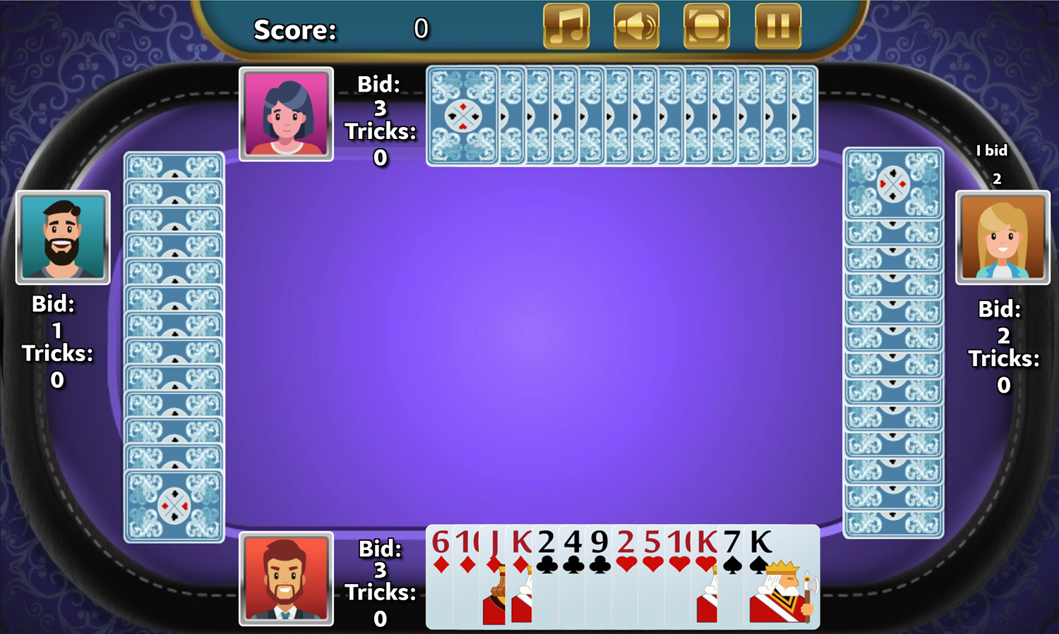 Spades Video Game New Hand Screenshot.