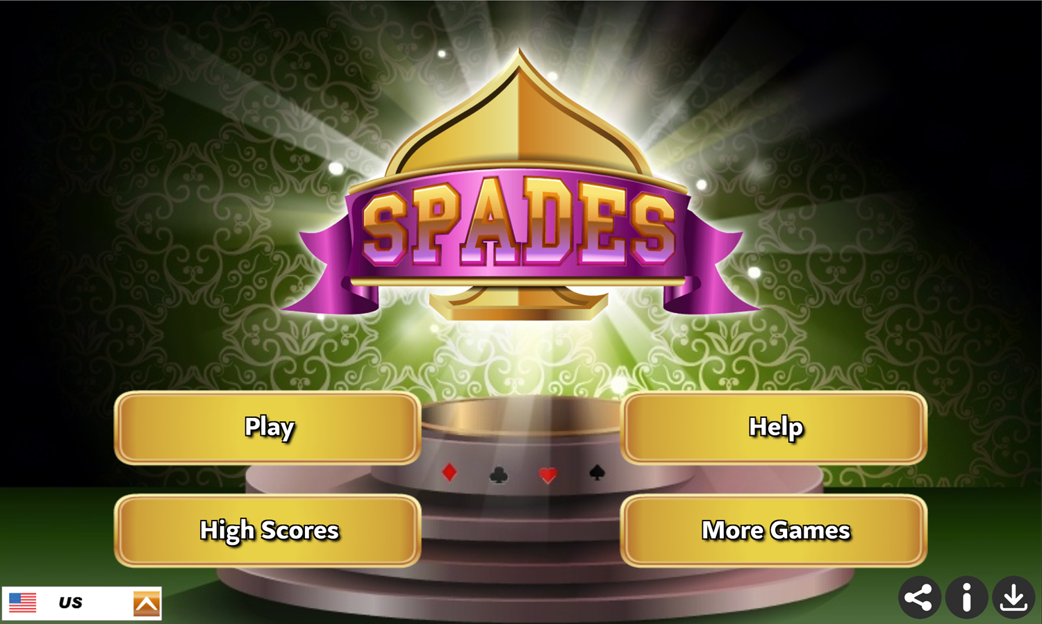 Spades Video Game Welcome Screen Screenshot.