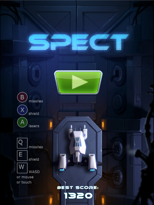 Spect Game Welcome Screen Screenshot.