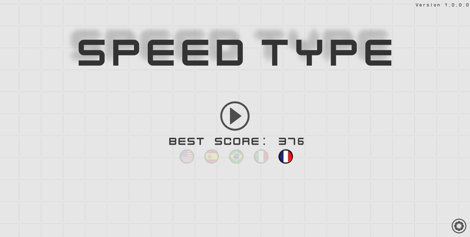 Speed Type Game Welcome Screen Screenshot.